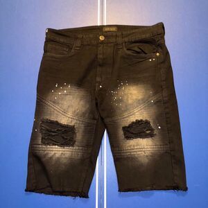 y2k Black and white washed Mad Blue streetwear denim shorts
